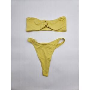 Vtg 90s Sun Streak Women's Size 12 Yellow Strapless Underwire Thong Bikini